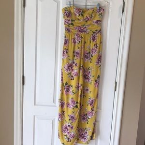 Yellow floral print strapless jumpsuit. Size medium